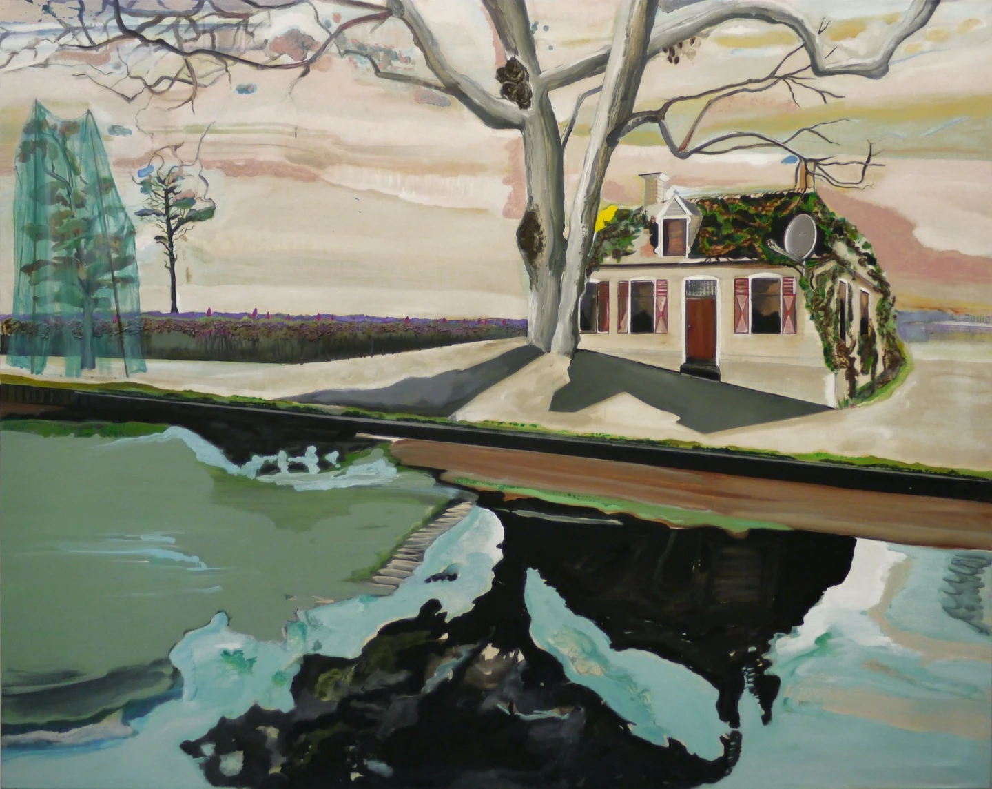 'Dwarsgracht' 2013-2017, acrylverf, olieverf, lakverf en garnet-gel op doek, 200 x 250cm