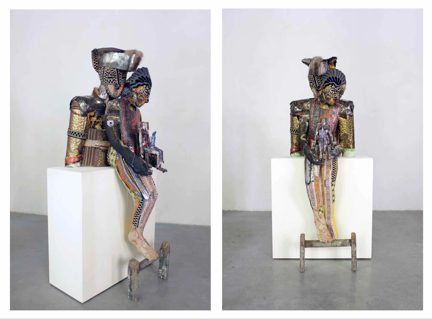 'zonder titel' 2017, textiel, hout, metaal, 160 x 80 x 55cm